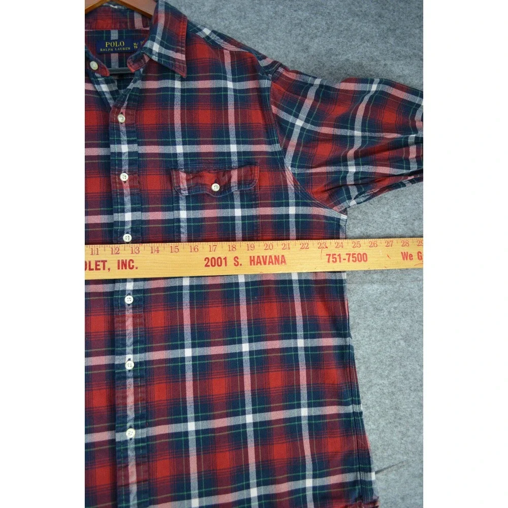 Polo‎ Ralph Lauren Red Plaid LS Button Down Front Flannel Shirt Mens Size XL